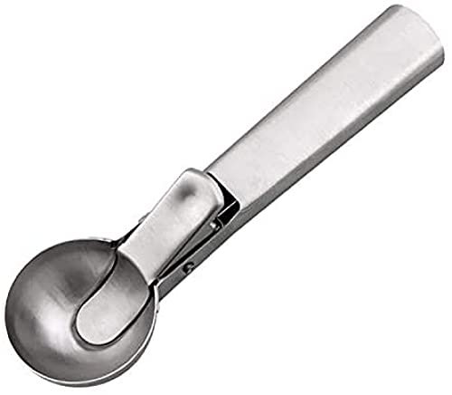 ZHZXBDGQ Cuchara de helado, cuchara sólida para galletas, suministros para hornear, 2 cucharas grandes y pequeñas de acero inoxidable, con gatillo, cuchara de galletas de bola de melón
