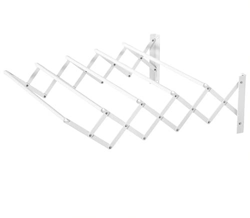 ForenTex Tendedero Extensible Pared Metálico Tipo acordeón con 5 Barras para Interior y Exterior Carga hasta 20 kg Blanco (120 cm)