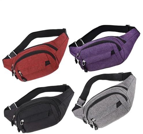 Eoixuqba Bauchtasche mit verstellbarem, Oxford-Stoff, wasserdicht, für Wandern, Spaziergänge mit dem Hund, Musikfestivals, 28 x 14 x 10 cm, 4 Stück, Schwarz, Grau, Lila, Rot, Refer to