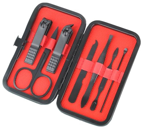 Yingjie 7 Pcs Portable Nail Clippers Set, Nail Clippers Set For Men & Women, Nail Kit, Manicure Set, Nail Care Kit, Nail Clipper Set, Black