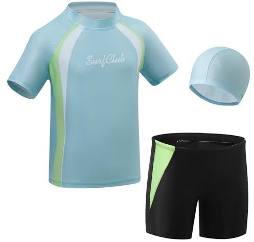 KAKU NANU 3-delade pojkarnas baddräkt 3-11 år simshorts, topp, mössa, barnbaddräkt, kortärmad rashguard, t-shirt, 5-6 År