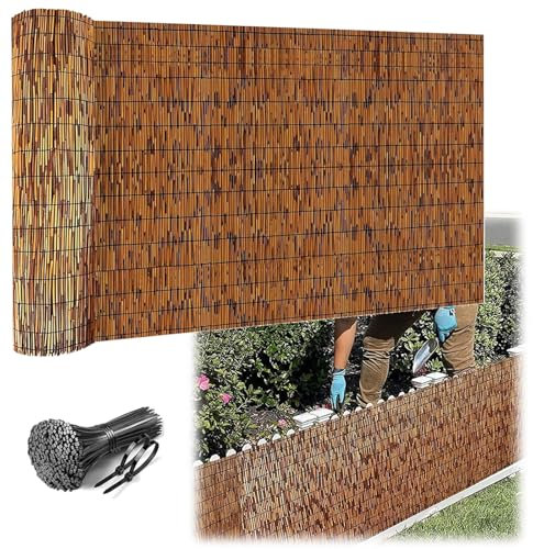 Genérico Panel De Caña Económico Valla Seto Pantalla Privacidad Balcón Estera Marrón Natural Cerca Jardín Fácil Montaje Rollo Decorativo Exterior Solución Ocultación Rápida Bambú Biodegradable