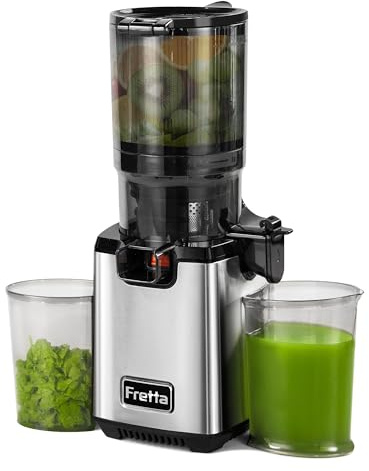 Cold Press Juicer,Fretta Juicer Machines Vegetable and Fruits,Masticating Juicer with 5.3'' Large Feed Chute fit Whole Fruits,BPA-Free, Reverse Function,250W (Sliver)