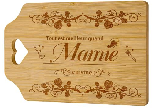 Niviy Cadeau Mamie Fete des Grand Mere Planche a Decouper Bambou | Original Idée Originale et Touchante pour Grand-Mère Anniversaire ou Fête Motif Cœur Cadeaux Mamie