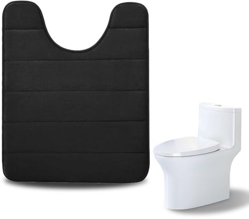 RFYTDCF Pedestal Mat, Absorbent WC Toilet Rug Non-Slip U Shape Bath Mat Memory Foam Washable Toilet Mats for Bathroom Floor, Black 50 * 60cm