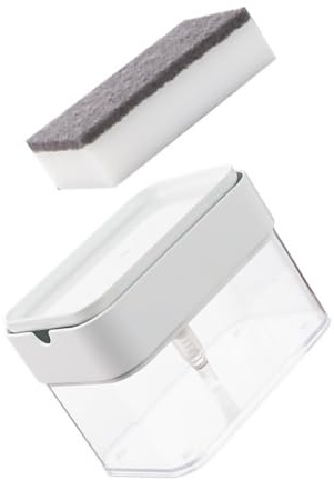 GLEAVI 2-Piece Sponge Soap Dispenser Set Press Pump Kitchen Sink Soap Dispenser for Dish Includes Draining Sponge Holder Compact and Practical Cleaning Tool