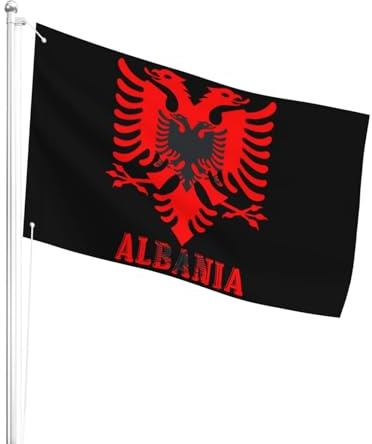 Poliestere Bandiera Da Dell'Individualità 90X150Cm Albania National Emblem Bandiera Da Pirati Resistente Ai Raggi Uv Bandiera Da Giardino Per La Fattoria All'Aperto, Barca, Cortile