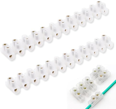 30A Electrical Connector Blocks, 2 Pack 12 Way White Terminal Block Strip, Electrical Terminal Connector Strips, Electric Wire Chocolate Choc Blocks Connecting for Wiring Cable