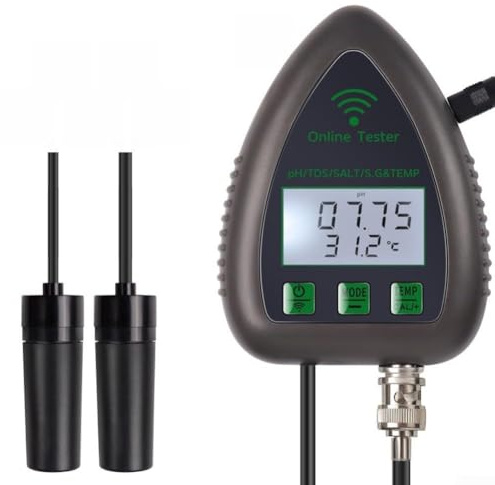 Moniteur de pH WiFi, testeur de qualité de l'eau 5 en 1 avec mesure de la température et de la salinité, surveillance intelligente pour aquariums et hydroponie, noir (WF9951)