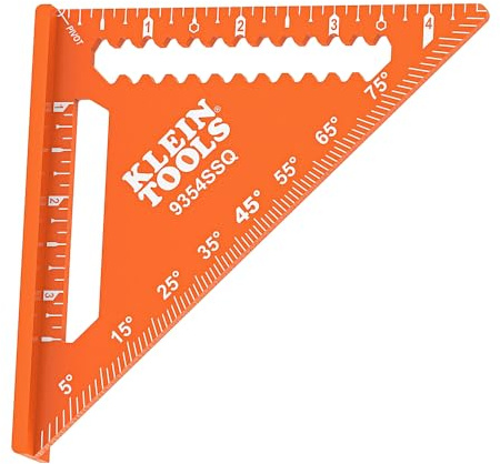 Klein Tools 9354SSQ 4-1/2-Inch Trim Square, Aluminum Rafter and Carpenter Square with Dual Reference Base, Woodworking Scribe Tool with Preset Angle Guide, Carpenter Tools