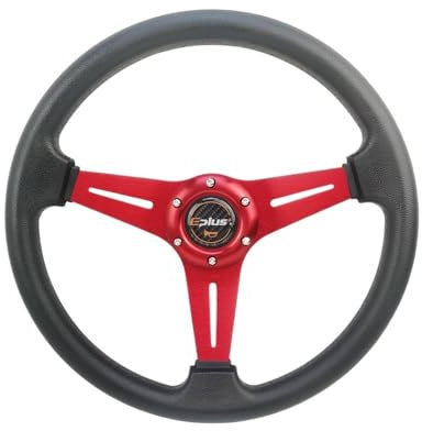 Sportlenkrad Auto Sport Lenkrad Racing Typ Universal 14 Zoll 350 MM Aluminium 5 Farbe Styling Schnellspanner(RED)