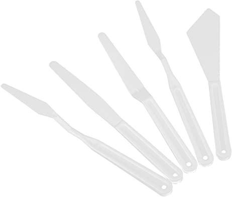 Riuulity Set di 6 Spatole per Tavolozza in Plastica Bianca, Spatole per Pittura con Manico Liscio, per Artisti, Artigiani, Diffusione Rapida della Vernice