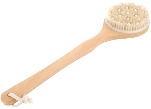 MAGICLULU Spazzola da Bagno Manico in Legno Beige, e Removi Polvere, per Massaggio Corpo la Doccia e Pelle Secca
