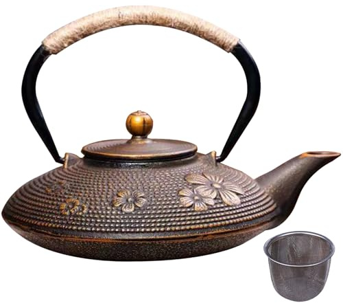 Théière en Fonte Bouilloire à thé japonaise en fonte de 800ML/ 27Oz avec infuseur pour feuilles mobiles, théière à chauffage rapide pour faire bouillir de l'eau chaude thé Style 2
