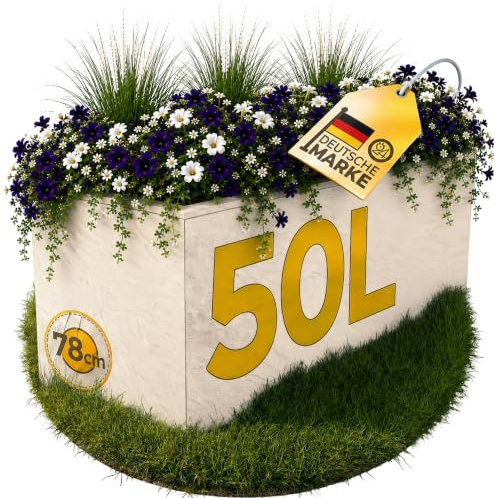 Ondis24 Pflanzkübel Vulkano, 50L Pflanzvolumen, rechteckig, Blumenkasten mit Wasserspeicher, Balkon Terrasse, Blumenkübel (Leinen)