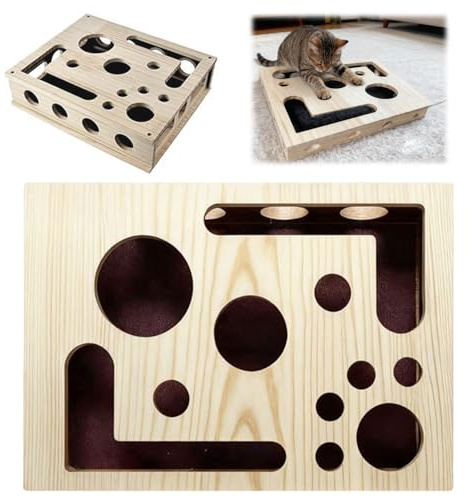 Katzenkratzpuzzle Anreicherungsbox, Holz Katzen Kratzbrett 30x25cm, Kratzpappe für Katzen, Katzenspielzeug Interaktives, Interaktive Spielzeugkiste für Indoor Katzen Katzenpuzzle