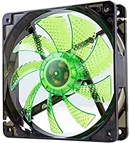 NOX Coolfan -NXCFAN120LG- Ventilateur de boîtier PC 120 mm, 9 pales translucides, roulements longue durée, 4 LED, silencieux, connecteur 3 et 4 broches, couleur vert