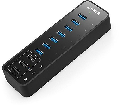 Anker 10 Port 60W Data Hub with 7 USB 3.0 Ports and 3 PowerIQ Charging Ports for MacBook, Mac Pro/Mini, iMac, XPS, Surface Pro, iPhone 7, 6s Plus, iPad Air 2, Galaxy Series, Mobile HDD, and More