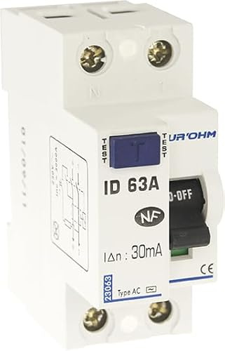 Interrupteur différentiel 63A 1P + N 30mA Classe AC - EUR'OHM 23063