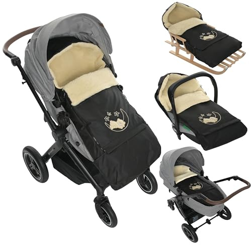 Winter Fußsack für Kinderwagen Babyschale Schlittensack Lammwollesack Baby Fußsack Kuschelsack Winterfußsack 40 x 90/110 cm (Schwarz)