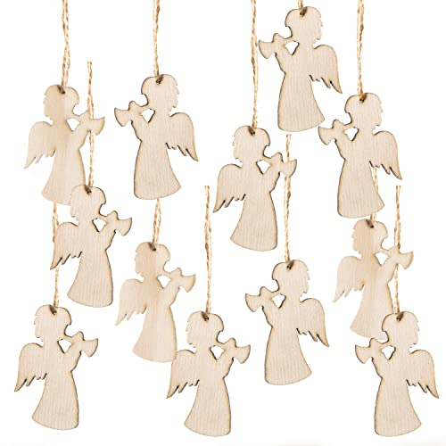 Logbuch-Verlag 12 Anges de Noël en Bois 6 cm - décoration d'arbre de Noël - Couleur Naturelle écru - fabriqué en Allemagne