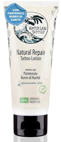 Water Law Tattoo Natural Repair, Crema Post Tatuaggio Lenitiva 50ml, 94% Ingredienti Vegetali, con Pantenolo, Camomilla, Calendula, Crema Tatuaggi Idratante, Protettiva e Vegan, Made in Italy