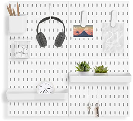 L'essentiel Set 4 Panneaux perforés Blancs 28x28cm - Système Rangement Mural Complet