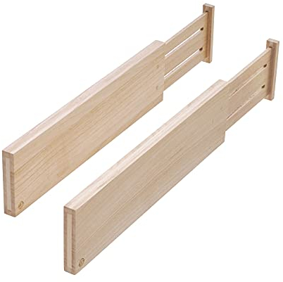 iDesign 2er Set Schubladen Trennsystem für die Küche, größenverstellbarer Schubladen Einsatz aus Paulownia-Holz, Schubladen Organizer für Besteck und Küchenutensilien, beige