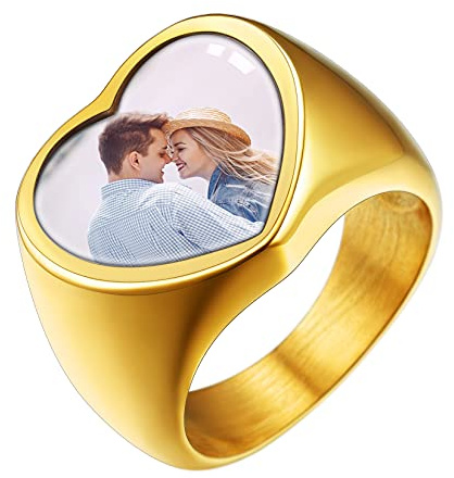 U7 Ringe für Herren Damen Personalisierter Ring mit Foto/Geburtsstein Edelstahl Siegelring mit Farbbild/Schwarzes Bild Fingerring mit Gravur Bandringe Memorial Souvenir Modeschmuck für Geburtstag