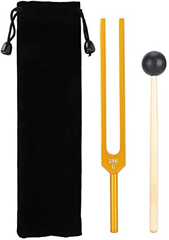 Stimmgabel-Set, 256 Hz, Gold-Aluminium-Stimmgabel, medizinisches Heilinstrument mit Silikonhammer für Hördiagnose, Stressabbau, Yoga, Heilmeditation