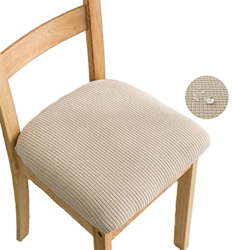 Kaket Dining Chair Seat Covers 4PCS Waterproof Stretch Dining Chair Slipcovers with Buckle Removable Washable Dining Chairs Seat Cushion Protectors Cover for Dining Room Kitchen (Beige)