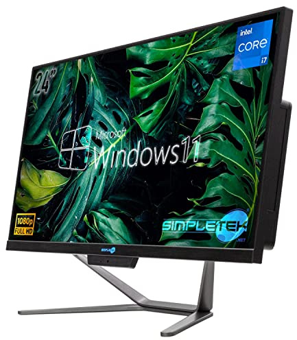SIMPLETEK - PC All in One Core i7 Windows 11 Pro 24 FHD | 16GB RAM SSD 480GB | Webcam integrata WiFi5 | Computer Desktop Fisso Aio Ufficio Casa Scuola