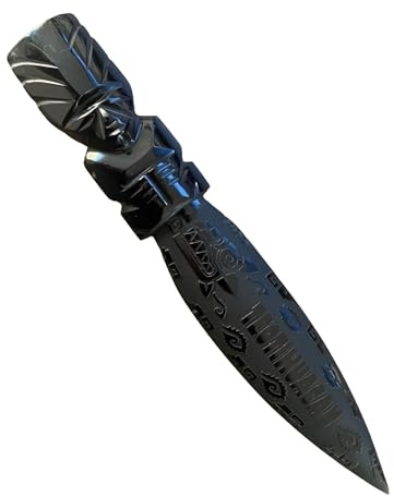 19,6 cm schwarzer Obsidian Brieföffner, poliert und graviert, handgefertigt von Handwerkern, Figur, Briefbeschwerer, Stein, Craft Teotihuacan Mexiko – 7,7 x 2,8 cm – 98 g Gewicht (Design 25)
