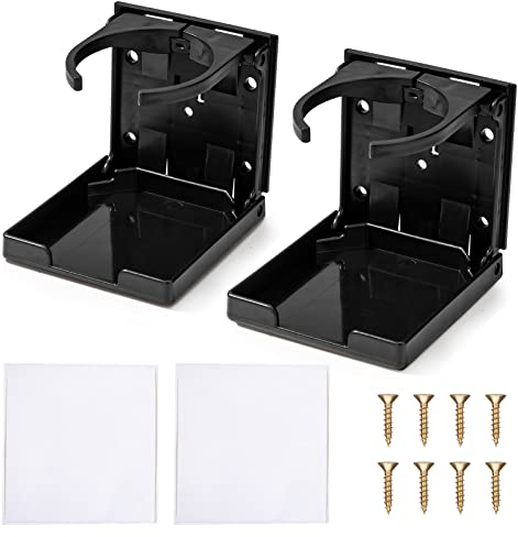 Portabicchieri Pieghevole Auto Portabevande Regolabile Portabottiglie per Auto Camion Camper Furgoni Barche 2 Pezzi Nero