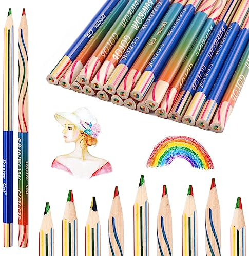 JSMTKJ 30 Stück Regenbogen Buntstifte, 4 in 1 Farbstifte Zauberstifte für Zeichnung und Färbung