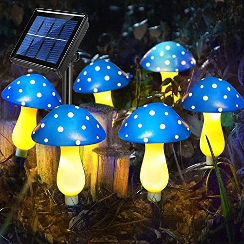 SHANJIA LED Mushroom Solar String Lights,Outdoor Waterproof Garden Lights 8 Lighting Modes Outside Decoration for Pathway Landscape Yard Easter Pathway Xmas (6, Blue)