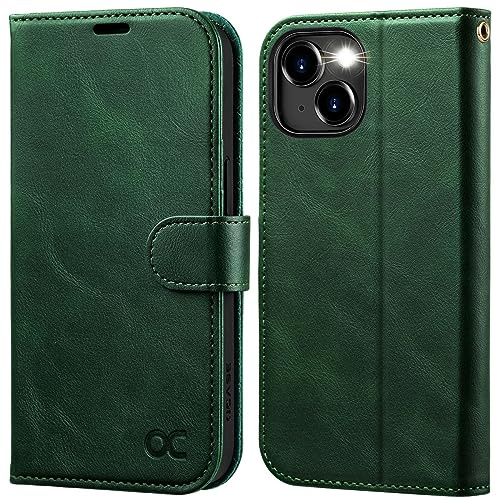 OCASE Kompatibel für iPhone 15 Hülle Handyhülle [Premium PU Leder] [Kartenfach] [Standfunktion] RFID Schutzhülle Klapphülle Handytasche Lederhülle Dunkelgrün | Klapphülle aus PU-Leder, RFID-Blockierung, 3 Kartenfächer, integrierter Ständer, stoßdämpfender Schutz