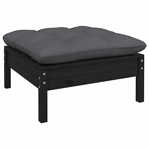 ZEYUAN Gartenhocker mit Anthrazit Kissen, Hocker Outdoor, Gartenmöbel, Sitzhocker, Beistelltisch Outdoor, Blumenhocker, Pflanzen Hocker, Schwarz Massivholz Kiefer