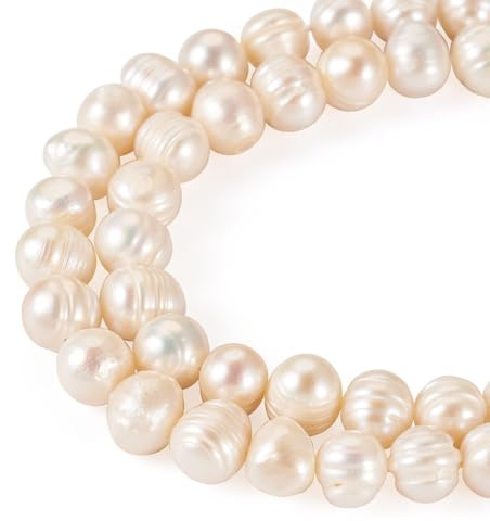 Beadthoven - 2 fili di perle d'acqua dolce coltivate in modo naturale, 6~7 x 7~8,5 mm, a forma di patata, perle colore conchiglia, per la realizzazione di collane, bracciali e gioielli, foro: 0,5 mm