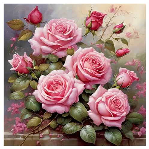 DOUKOYEE Rose Diamond Painting Set für Erwachsene Kinder DIY Rose Schmetterling Blumen Kinder Diamant Bilder Malerei Set DIY Mosaikherstellung Bausätze für Diamantmalerei Home Dekor (CC)