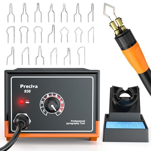 Preciva Brandmalstation,936 Brandmalerei Set Temperaturbereich 250°C-700°C, ausgestattet mit 20 Pyrographieköpfen unterschiedlicher Form, Geeignet für Elektrotechnik-Reparaturen und Enthusiasten