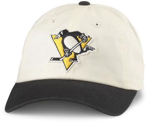AMERICAN NEEDLE Pittsburgh Penguins Officially Licensed NHL Blue Line Adjustable Snapback Baseball Hat, Ivory/Black (EM004A-PPN-IBLK)