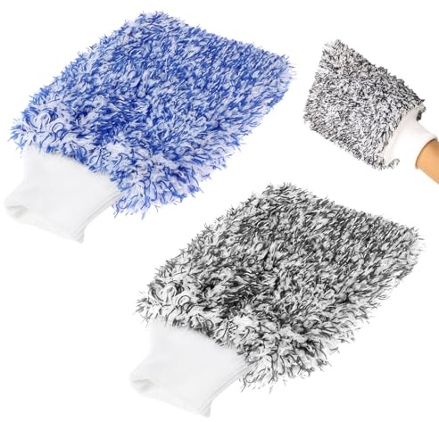 KIPTVO 2PCS Microfibre Wash Mitt, Mitt for Car Washing, Mitt Glove, Motorbike Cleaning Kits, Large Microfibre Mitt, Suitable for Motorcycl