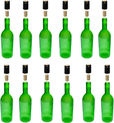 lilawelt24 12x 750ml Weinflaschen mit Korken und Schrumpfkappen |Bordeaux Leere Glasflasche Zum Befüllen| Wasserflasche - Ölflasche - Leere Likörflaschen| Likör Flasche aus Glas Wein machen