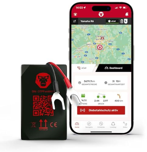 GPS Tracker Motorrad RideLink WingMan 4G | Live Tracking und Diebstahlmelder | Inklusive Motorrad Navigation, Routenplaner und Community | Robust, IP54 Wasserdicht und Staubdicht | made in Germany