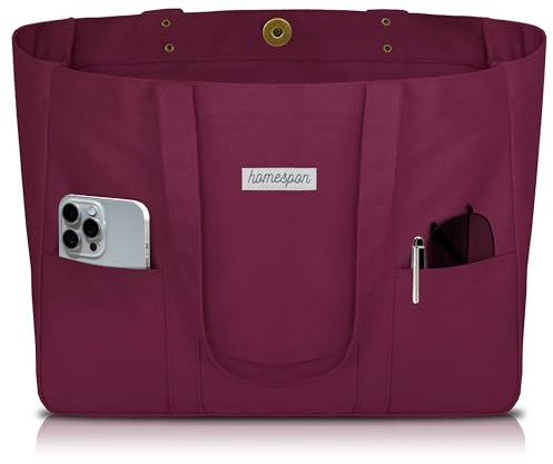 HOMESPON Canvas Tote Bag Damen Handtasche Groß Shopper Taschen Umhängetasche mit Laptop Fach