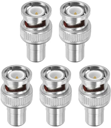 PATIKIL Lot de 5 Adaptateur BNC vers RCA Bande LED Argent | Adaptateurs Coupleurs BNC Mâle RF Coaxial pour Caméra de Sécurité CCTV