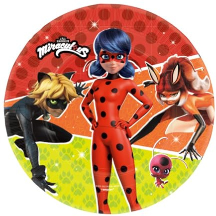 8 Teller * MIRACULOUS LADYBUG * zum Kindergeburtstag und Mottoparty | Größe: 23cm, aus Pappe | Partyteller Pappteller Kinder Geburtstag Deko Marienkäfer Superheldin