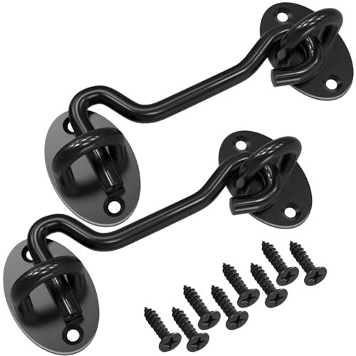 DKBT Lot de 2 crochets tempête de 7,6 cm avec œillets en acier inoxydable - Pour porte de garage - Petits crochets tempête avec vis de montage - Crochets de porte - Noir