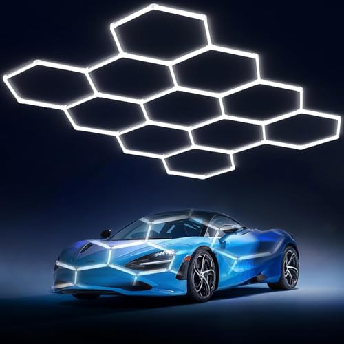 Widuc Hexagon LED Light 6500 K Luz blanca diurna, 11 Grid: iluminación perfecta para garajes, talleres mecánicos, peluquerías, estudios de tatuajes. Iluminación LED de alta gama para garajes.